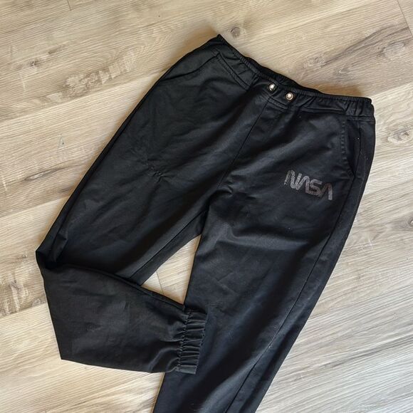 ROMWE ‘Nasa’ Black Joggers Sweatpants Size Small - Picture 2 of 5